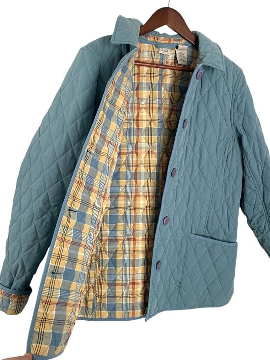 L.L. Bean Jackets & Blazers - Vintage LL Bean Quilted Barn Chore Coat Large L Blue W/ Plaid Lining Jacket